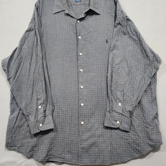 Polo Ralph Lauren Shirt Mens 3XB Black White Chekcer 100% Cotton Black Pony Vtg - Picture 8 of 16